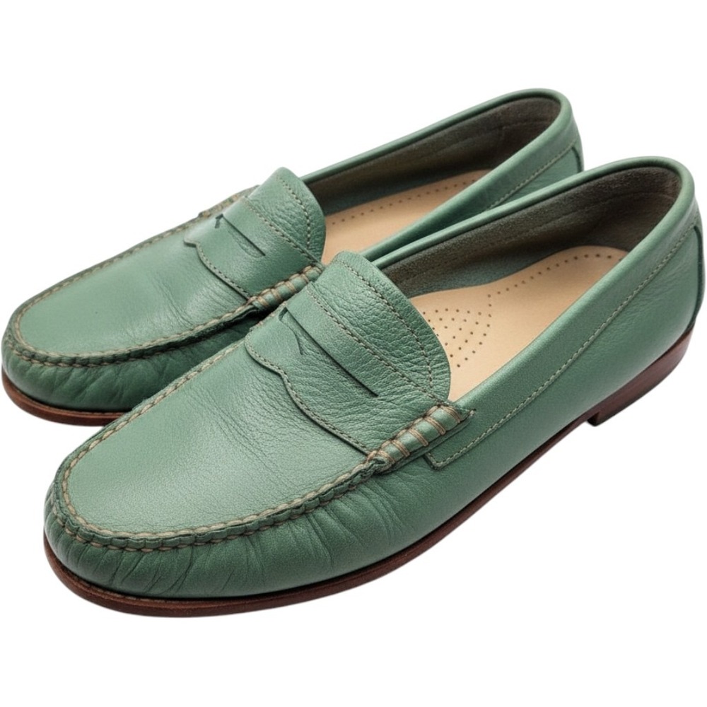 G.H. Bass Weejuns Green Leather Penny Loafers Preppy Ivy Vintage Shoes Womens 9
